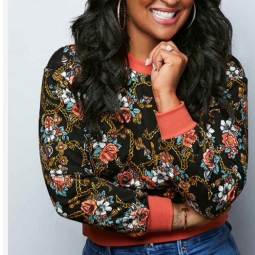 LAILA ALI Floral w/ Gold Chains Print Sweatshirt Women’s size NWT